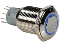 PULSADOR PANEL ROSCA REDONDO SERIE 40 CON ENCLAVAMIENTO PLATEADO ILUMINADO 1NA + 1NC AZUL                                                                                                               