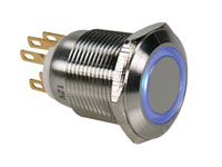 PULSADOR PANEL ROSCA REDONDO SERIE 50 ACERO INOXIDABLE ILUMINADO 1NA + 1NC AZUL                                                                                                                         