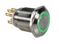 PULSADOR PANEL ROSCA REDONDO SERIE 50 ACERO INOXIDABLE ILUMINADO 1NA + 1NC VERDE                                                                                                                        