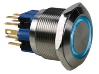 PULSADOR PANEL ROSCA REDONDO SERIE 50 ACERO INOXIDABLE ILUMINADO 1NA + 1NC AZUL                                                                                                                         