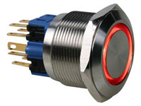 PULSADOR PANEL ROSCA REDONDO SERIE 50 ACERO INOXIDABLE ILUMINADO 1NA + 1NC ROJO                                                                                                                         