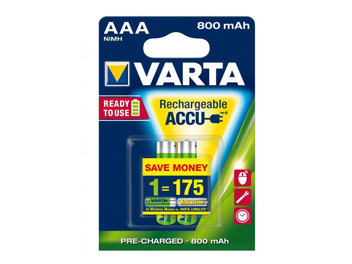 Varta AAA - 1.2 V - 800 mAh NiMH AAA Battery - 2 Unit Blister Pack - 56813101402