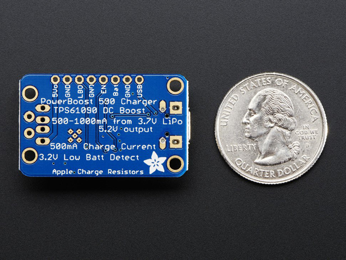 Adafruit Powerboost 500 Basic - Charger for 3.7 V Polymer Lithium Batteries - 5 V USB - 1944