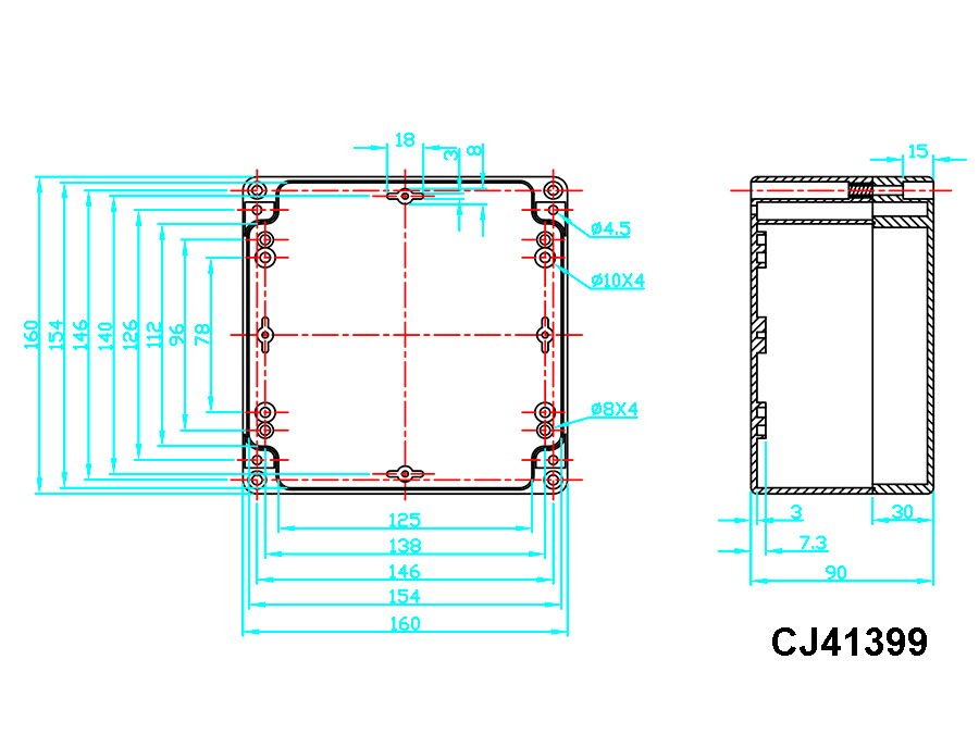 G399 - Sealed ABS Enclosure 160 x 160 x 90 mm