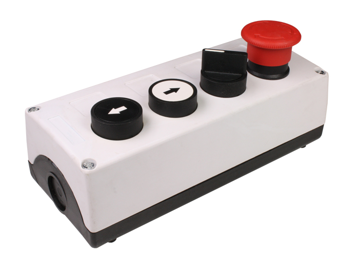 SWITCHTRONIX - Caixa Control Manobra 2 Botões de Pressão, Seletor e Botão de Paragem de Emergência