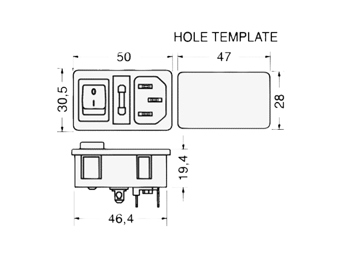 Conector IEC 60320 C14 Chasis Macho con Portafusible e Interruptor