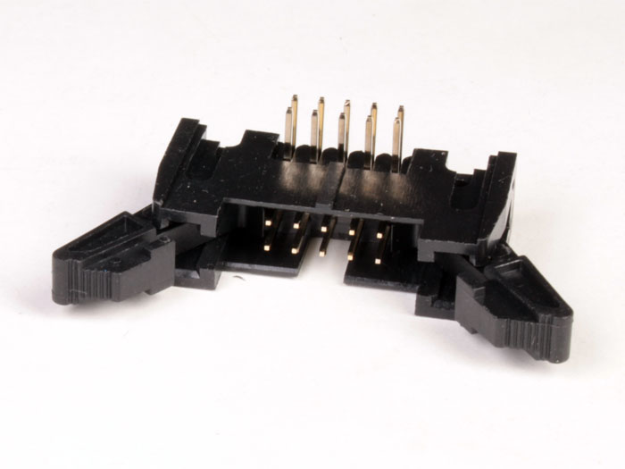 Connecteur Mâle Coudé Câble Nappe PBC - Pas 2,54 mm - 2 Rangées 10 Contacts - Extracteur Court