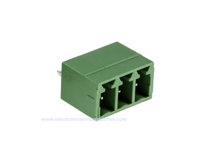 Bloco Terminais Plugável Macho Reto Fechado para PCB, 3 Vias, 3.81mm, 10A, Verde