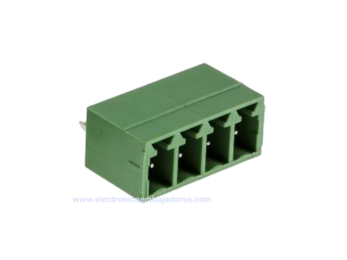 Bloco Terminais Plugável Macho Reto Fechado para PCB, 4 Vias, 3.81mm, 10A, Verde
