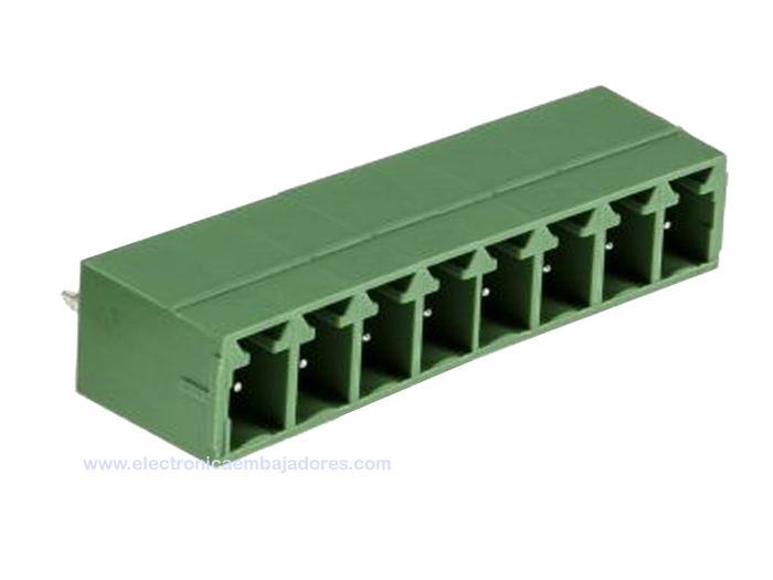 Bloque de Terminales Enchufable Macho Recto Cerrado para PCB, 8 Vías, 3.81mm, 10A, Verde