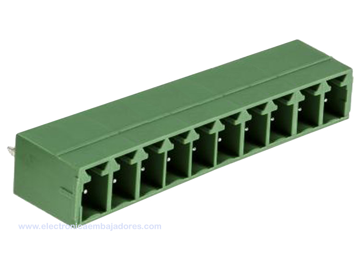 Bloc de Jonction Enfichable Mâle Droit Fermé pour PCB, 10 Contacts, 3.81mm, 10A, Vert