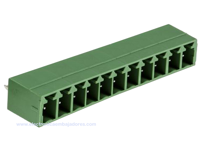 3.81mm Pitch 11 Contacts Male 90 Pluggable Enclosed PCB Terminal Block, 10A, Green