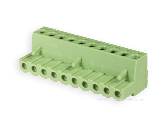 Xinya - Bloco Terminais Plugável Fêmea 90º para Cabo, 10 Vias, 5.08mm, 12A, Verde - XY2500F-B(5.08)-10P