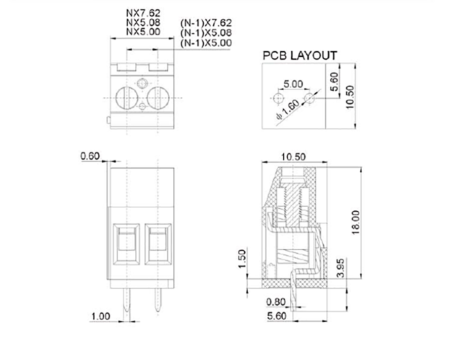 Degson - Bloc de Jonction Droit pour PCB, 3 Contacts, 5.00mm, 20A, Vert - DG129-5.0-03P-14-00A