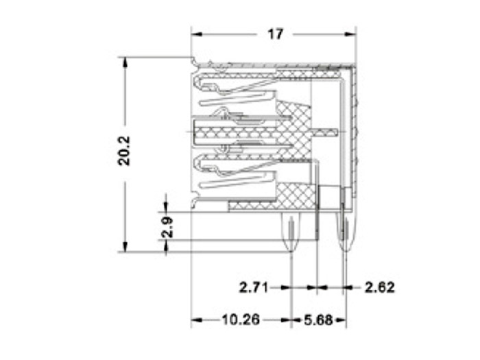 Ficha USB-B Fêmea Circuito Impresso Duplo Cotovelo