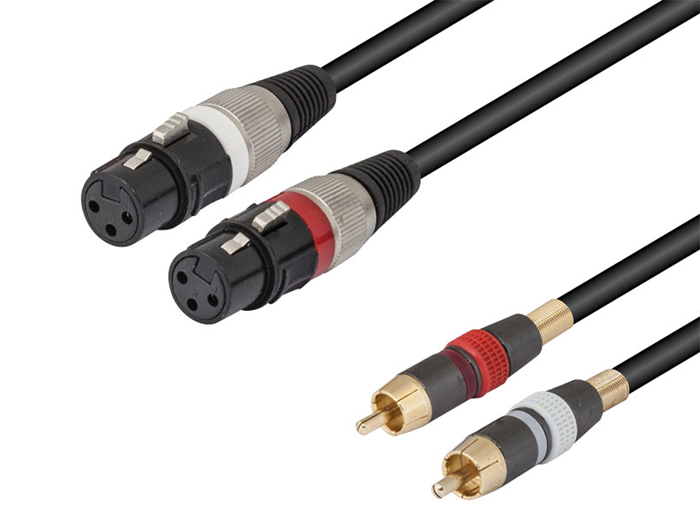 3 Pole 2 XLR Female to 2 RCA Male Cable - 2 m
