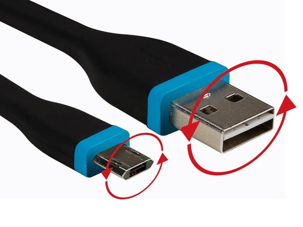 Câble micro-USB vers USB-A 2.0 Mâle Tournant - Charge et synchronisation - Noir- 12 cm