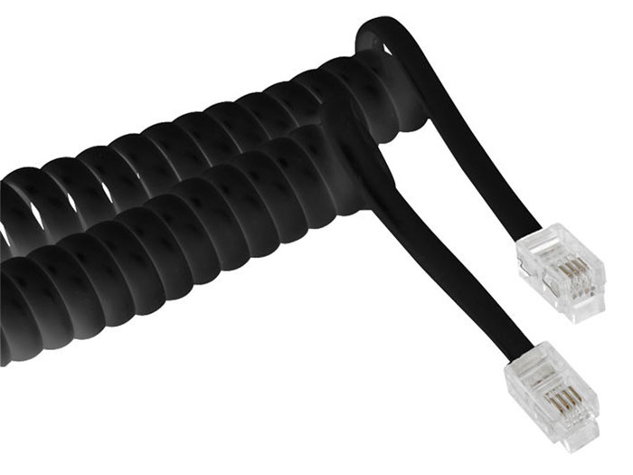 RJ9 - 4 Way 7.50 m Black Spiral Telephone Cable