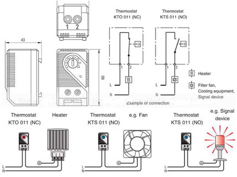 Termostato Carril DIN Normalmente Cerrado 0° a 60°C - Carril din