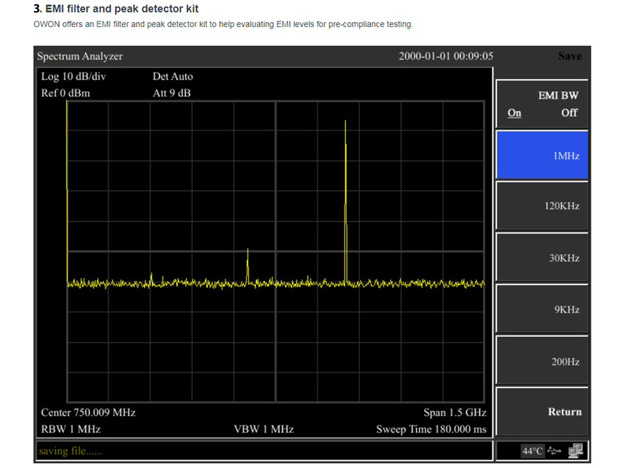 Owon XSA1015-TG - Spectrum Analyser with Tracking Generator - 9 Khz - 1.5 GHz - 10,4”