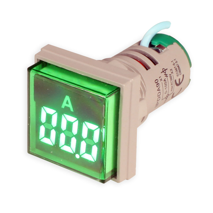 SWITCHTRONIX - Amperímetro Digital de Panel Ø22 mm con LED Verde - 0 a 100A AC