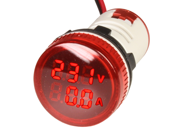 SWITCHTRONIX - Voltmètre - Ampèremètre Numérique - 50 .. 450 Vca - 0 .. 100  Aca - Rouge - Ø22 mm