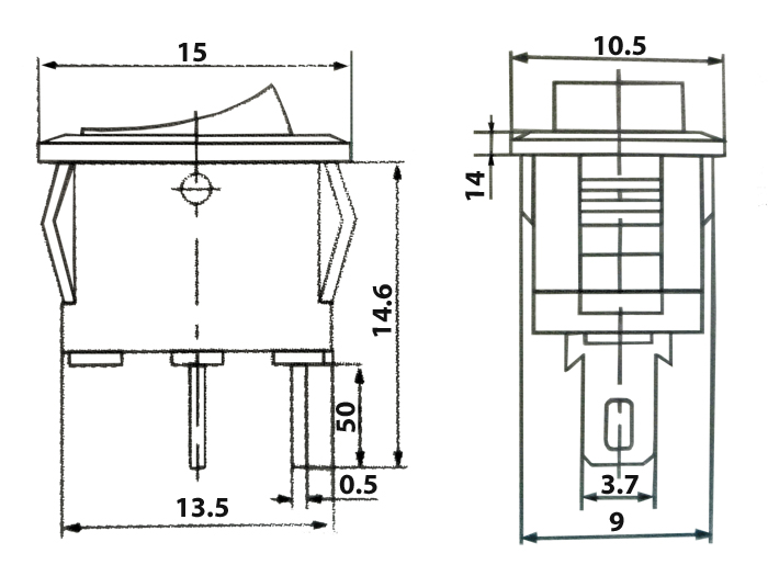 Interrupteur à Bascule 2P 1C - Bouton Noir - Miniature