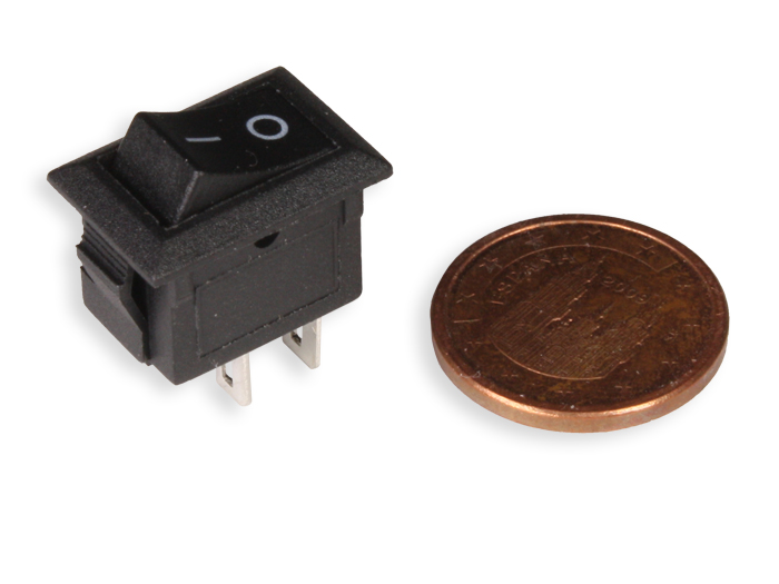 Interruptor Basculante 2P 1C - Botão Preto - Miniatura