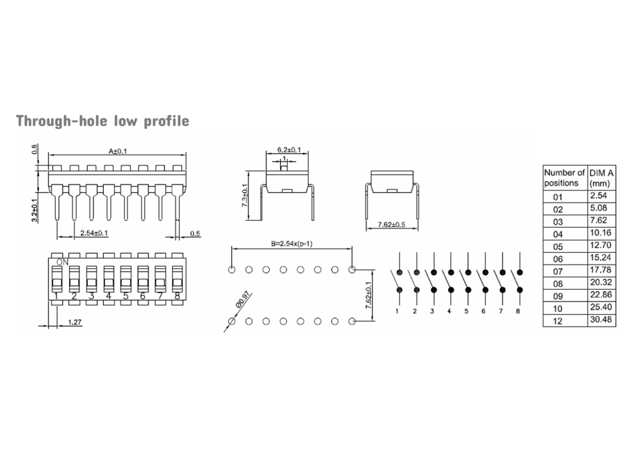 Low Profile Horizontal DIP Switch 2 Positions
