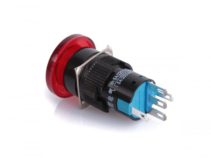 SWITCHTRONIX - Ø16 mm 1NO + 1NC Mushroom Stop Button - Ø30 mm Mushroom Emergency Button - 24V LED - Momentary