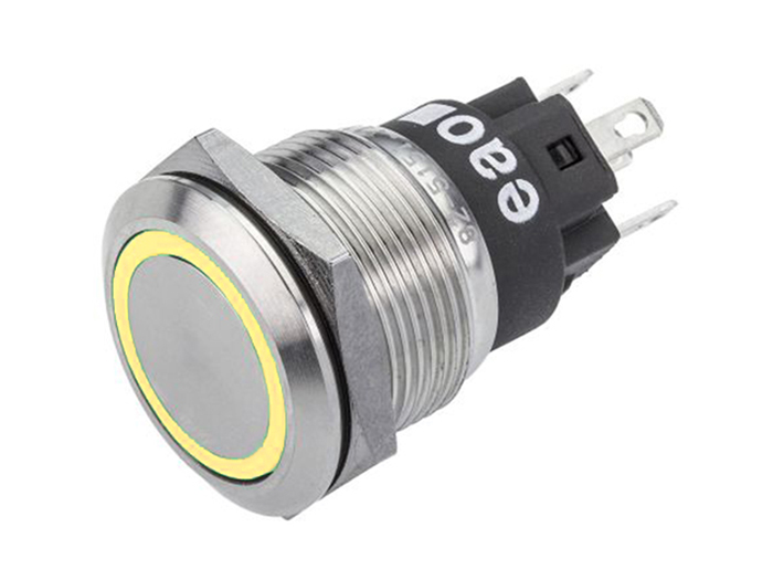 EAO Serie 82 - Pulsador Panel Antivandálico sin Enclavamiento - IP67 - Ø19 mm - 1NA + 1NC - LED Amarillo 12 V - 82-5151.1143
