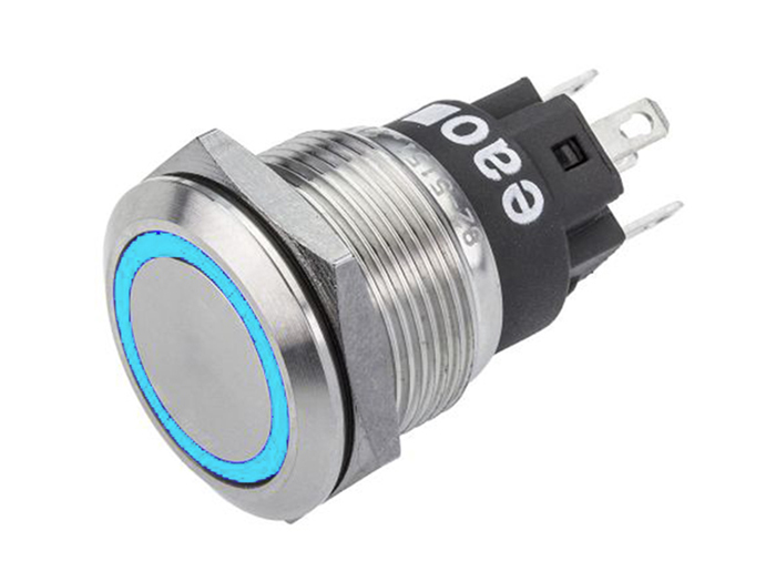 EAO Serie 82 - Pulsador Panel Antivandálico sin Enclavamiento - IP67 - Ø19 mm - 1NA + 1NC - LED Azul 12 V - 82-5151.1123