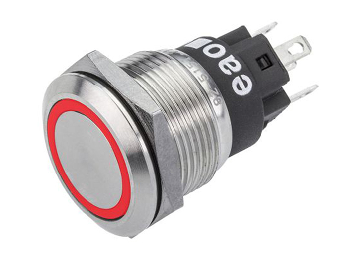 EAO Serie 82 - Pulsador Panel Antivandálico sin Enclavamiento - IP67 - Ø19 mm - 1NA + 1NC - LED Rojo 12 V - 82-5151.1113