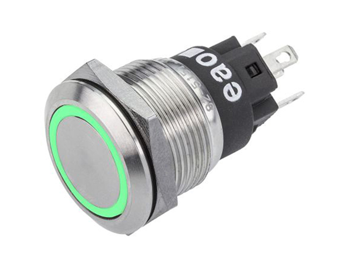 EAO Serie 82 - Pulsador Panel Antivandálico sin Enclavamiento - IP67 - Ø19 mm - 1NA + 1NC - LED Verde 12 V - 82-5151.1133