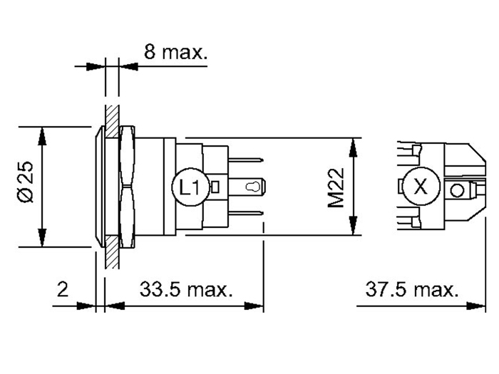 EAO Serie 82 - Anti-Vandal Push Button Switch without Interlocking - IP67 - Ø22 mm - 1NA + 1NC - LED Red 12 V - 82-6151.1113