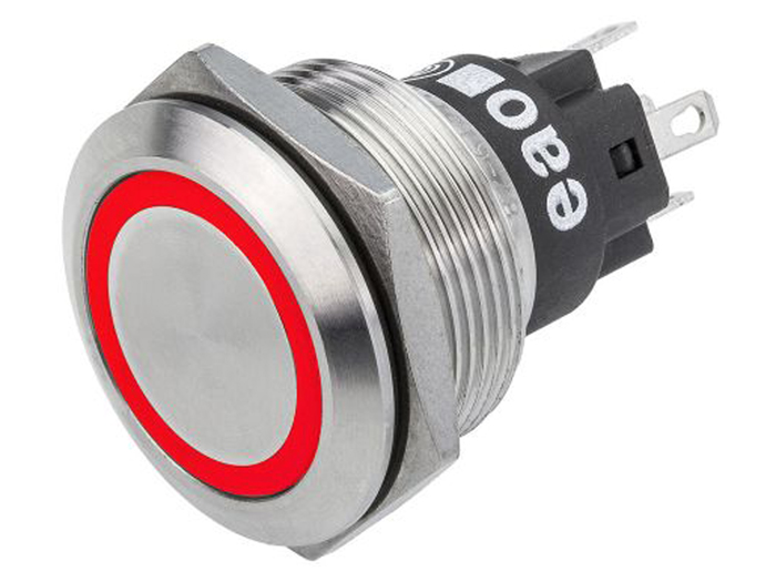 EAO Serie 82 - Pulsador Panel Antivandálico sin Enclavamiento - IP67 - Ø22 mm - 1NA + 1NC - LED Rojo 12 V - 82-6151.1113