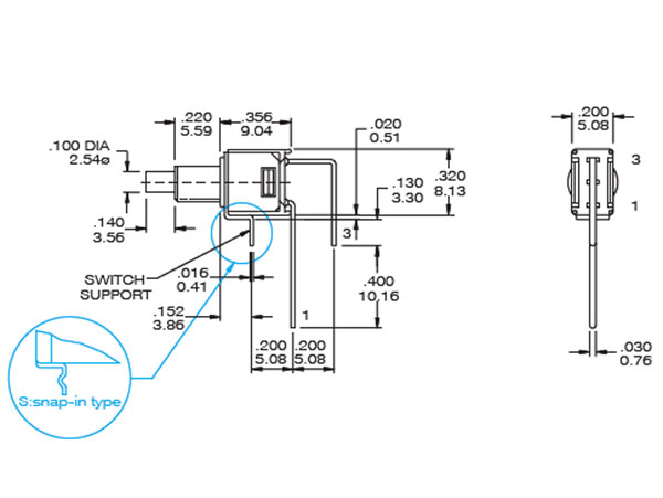1NO Printed Circuit Board Push Button