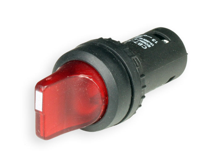SWITCHTRONIX - Interruptor Comutador Rotativo Ø22 mm - 1NA + 1NF - Iluminado Vermelho - 220 V