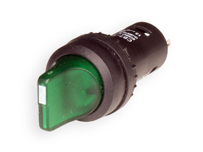SWITCHTRONIX - Interruptor Comutador Rotativo Ø22 mm - 1NA + 1NF - Iluminado Verde - 220 V