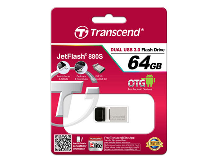 Transcend JetFlash 880 - Pendrive 64 Gb con Conector dual USB 3.0 y microUSB - DTDUO3/64GB