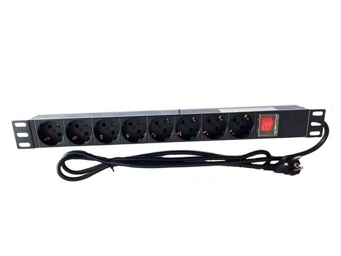 PDU 8 Way Schuko to Schuko with Switch and 2 m Cable - 19