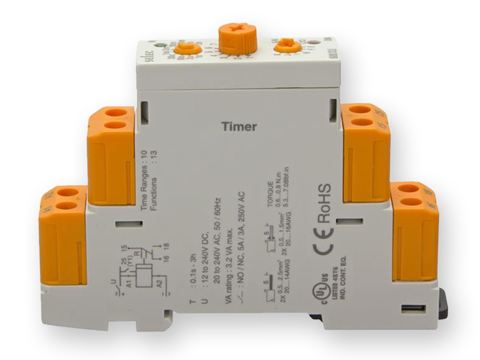 Selec 600XU-A-1-CU - Relais chronométré Multi-fonctionnel 13 modes - 20..240 Vca 12..240 Vcc - 600XU-A-1-CU- 0,1 s à 3 h