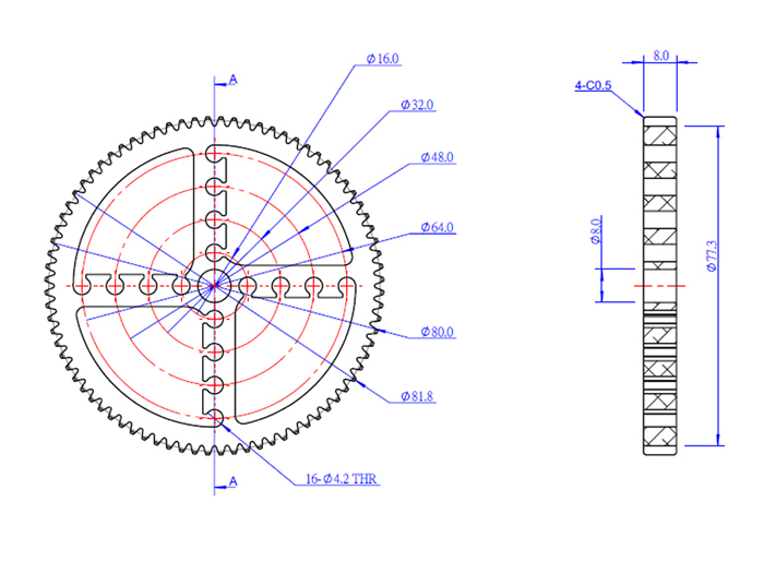 Makeblock - Roda Transmissão com Dentes 80T (80 Dentes) - Azul - 83430