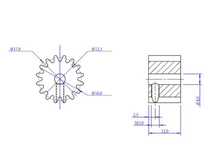 Makeblock - Timing Pulley 16T (16 tooth) - Blue - 83410