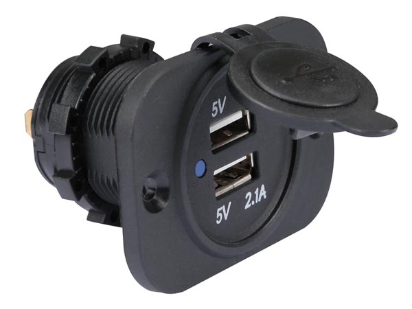 Flush Mount USB Connection - Input 12-24 Vdc - Output 2 x 5 V