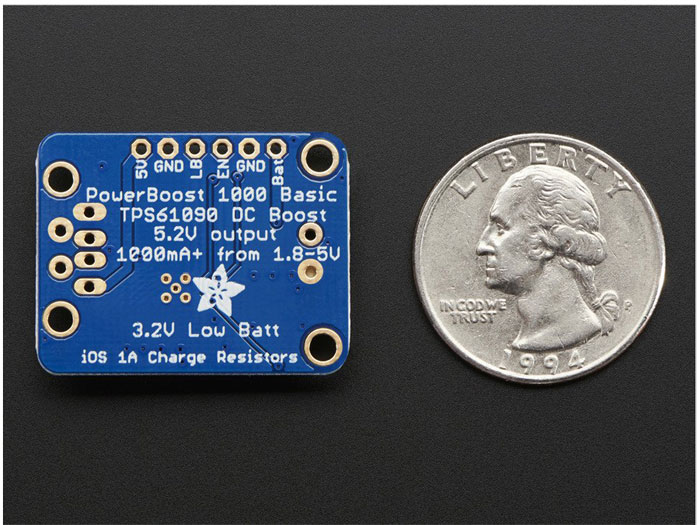Adafruit Powerboost 1000 Basic - Conversor DC-DC - In: 1,8 .. 3,7 V - Out: 5 V - 1000 mA - 5 V USB - 2030