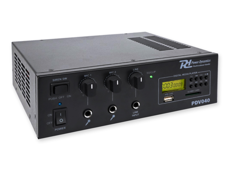Power Dynamics PDV040 - Amplificador Megafonia MP3 - 40W - 100V - 12V