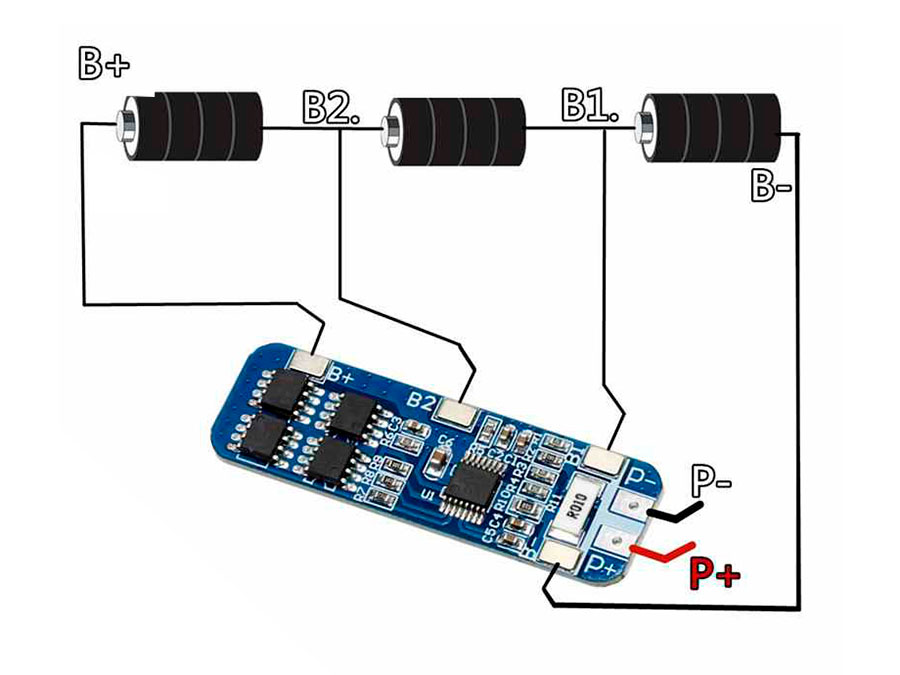BMS - Protective Charger Module for 3 Lithium Ion 18650 Batteries - 11,1 V - 5 A
