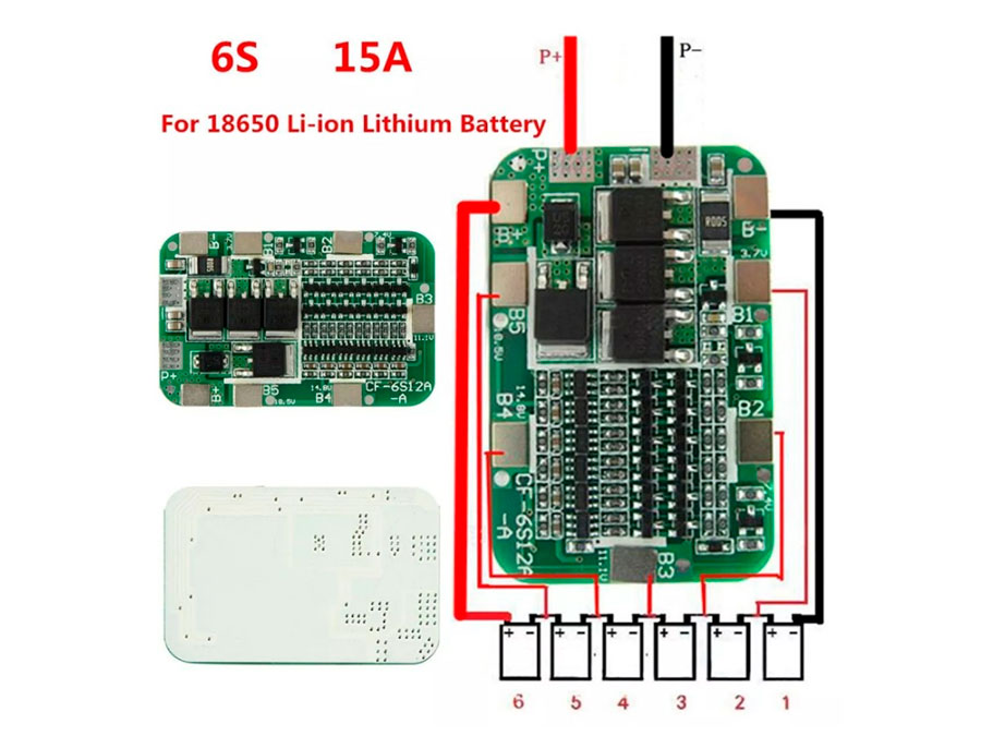 BMS - Protective Charger Module for 6 Lithium Ion 18650 Batteries - 22 V - 15 A