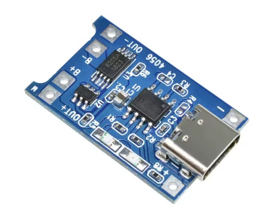 Módulo de proteção e carregamento BMS TP4056 para 1 bateria 18650 via USB-C - 5V - 1A